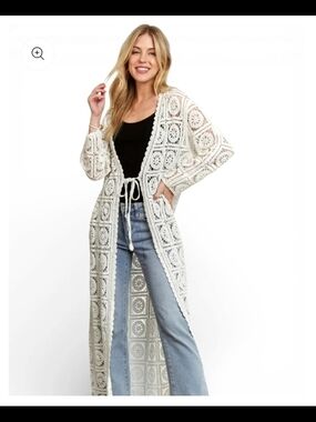 AZ Openwork Crochet Longline Cardigan - White onesize Nwt